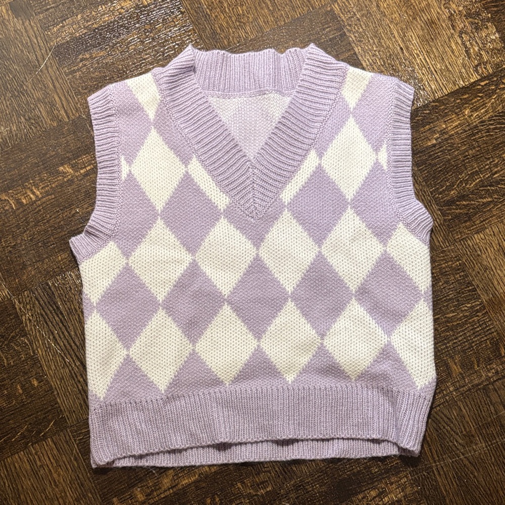 Lavender & Cream Argyle Knit Vest